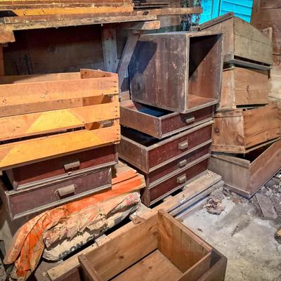 Antique Wood Crates & Drawers