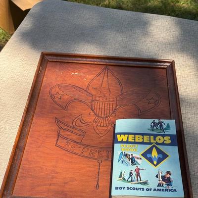 Vintage Boys Scout Wood Art And Book