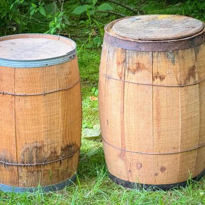 (2) Vintage Wood Barrels