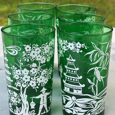 (6) Emerald Green Drinking Glasses 