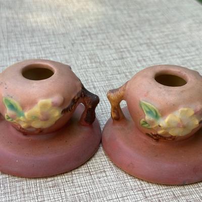 (2) Roseville Candle Holders