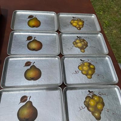 (8) hand-painted silvered paper mache trays
