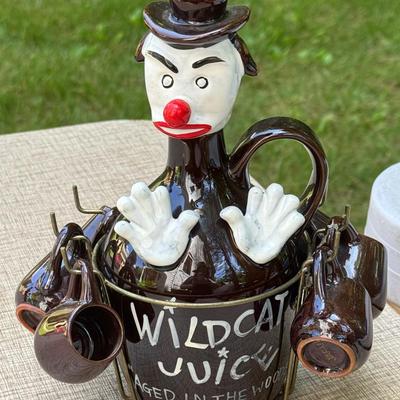 MCM Napco Wildcat Juice Clown Decanter With Cups