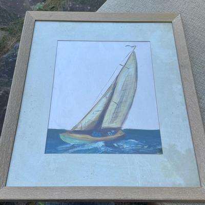 Original Oil Hand Painting On Satin Of Sailboat