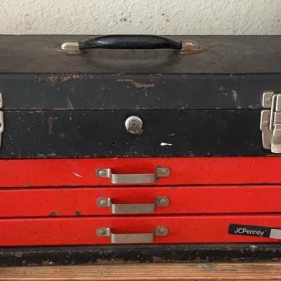 Vintage JC Penny Metal Toolbox With Contents