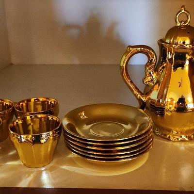 6 Piece Gold Japanese Tea Set with Sugar Dish
