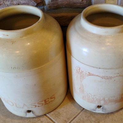 Antique Corona Stoneware Large Molasses Jugs
