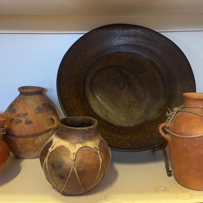 Large Southwestern Terra Cotta Pots and X-Large Decorative Plate