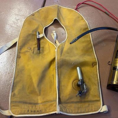 Vintage Canvas Life Jacket and Brass Fire Extinguisher