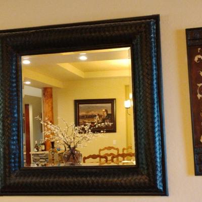 Large Beveled Mirror with Accent Metal Decor