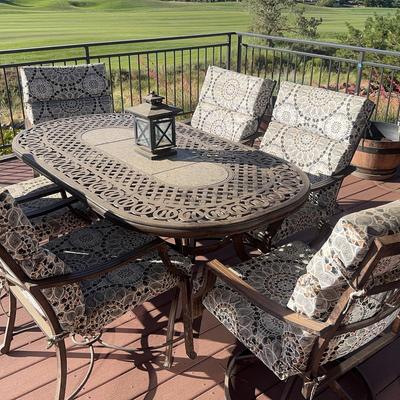 Metal Patio Table with Six Chairs with Cushions