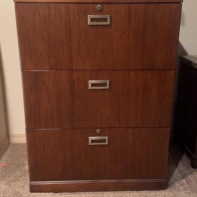 Solid Wood Three Drawer File Cabinet With Key