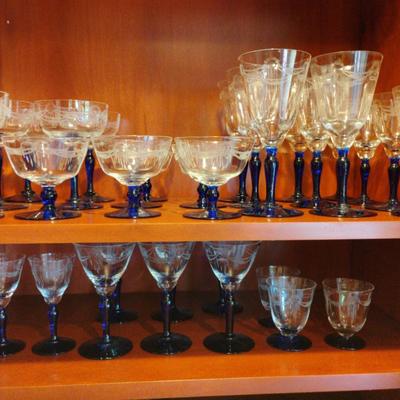Blue and Clear Crystal Stemware