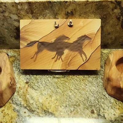 Sandstone Horse Art and Matching Candleholders
