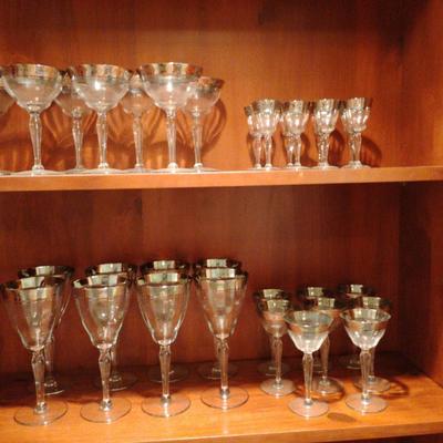 Silver Rimmed Stemware Plus Margarita Glasses