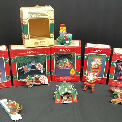 Vintage Enesco Christmas Ornaments Featuring "Campin' Companions"