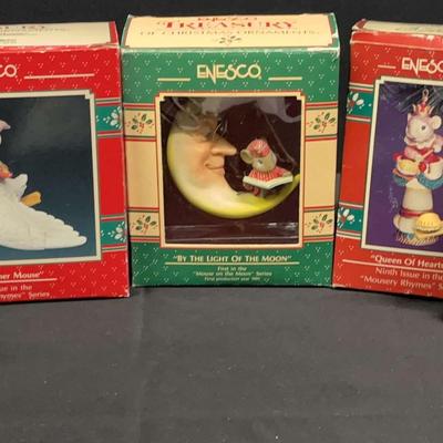 Seven Cute Enesco Christmas Ornaments Featuring “Old Mother Mouse”