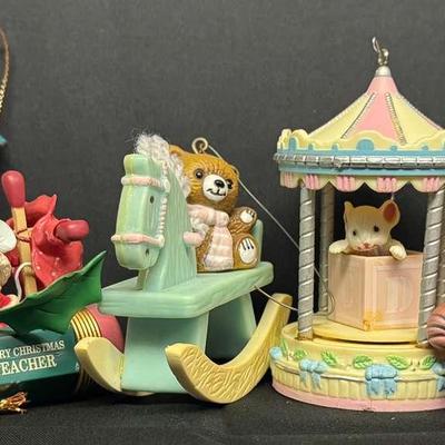 Lustre Fame Christmas Ornament Lot – “Merry Christmas Teacher” & More – Adorable Critter Scenes