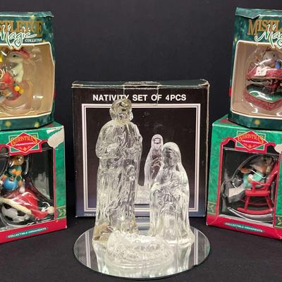 Glass Nativity Set + 10 Assorted Christmas Ornaments – Mistletoe Magic & More