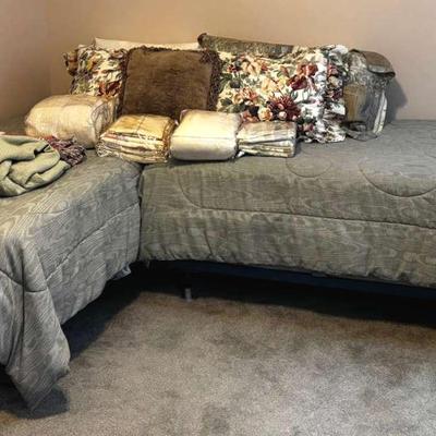 Two Twin Bed Frames, Mattresses, and Linens