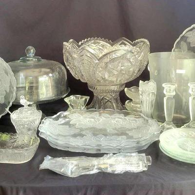 Elegant Glass & Crystal Entertaining Lot with Punch Bowl Set
