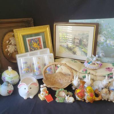 Spring Decor & Art Assortment with Framed Prints, Ceramics, and Quilt