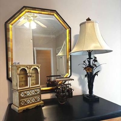 Gold Decor Featuring Vintage Musical Jewelry Box & Lamp