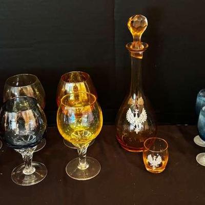 Colorful Glass Barware Collection with Decanter
