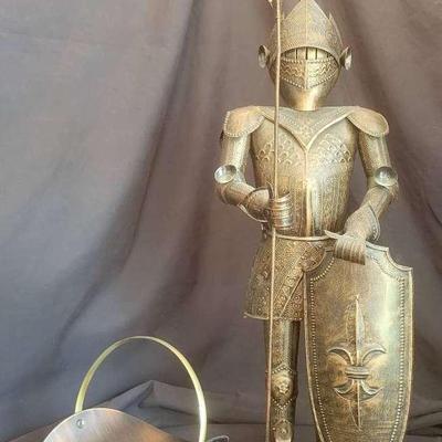 Decorative Standing Knight and Mid-Century Coppercraft Basket