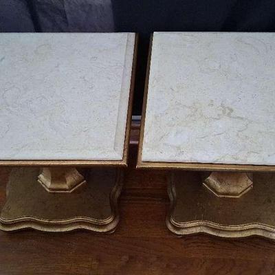 Pair of Vintage Marble-Top Pedestal End Tables