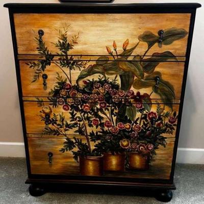 Hand-Painted Floral Dresser with Velvet-Lined Drawers