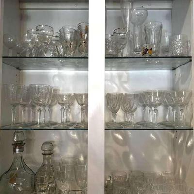 Extensive Glass Barware Collection with Jack Daniel’s Decanter