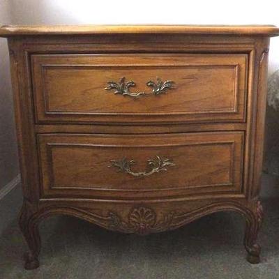 Elegant French-Style 2-Drawer Nightstand with Brass Pulls