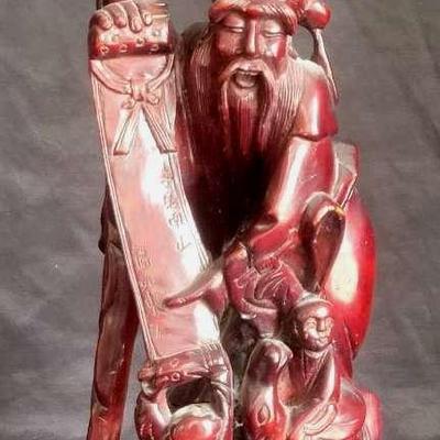 Carved Wooden Shou Lao Statue – God of Longevity