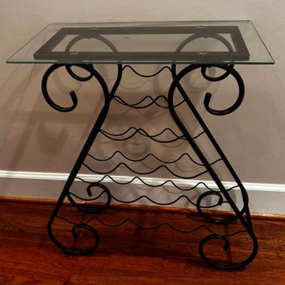 Scrolled Metal Wine Rack Table with Glass Top