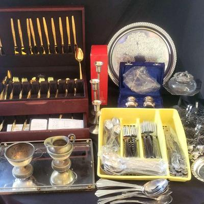 Gold-Toned Flatware Set with Bonus Silver Pieces and Accessories
