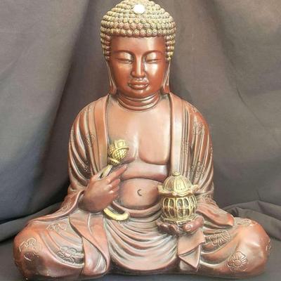 Seated Buddha Statue with Lantern and Lotus