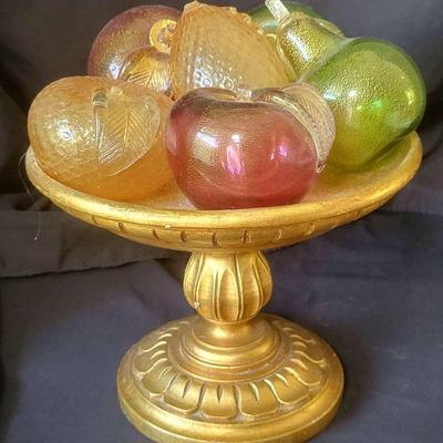 Decorative Glass Fruit on Gold Pedestal Stand