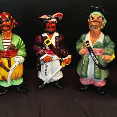 Set of 5 Swank Pirate Decanters – Hand-Painted Ceramic