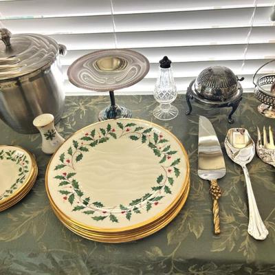 Sale Photo Thumbnail #3: Lenox Holiday china, silverplate serving pieces, etc.