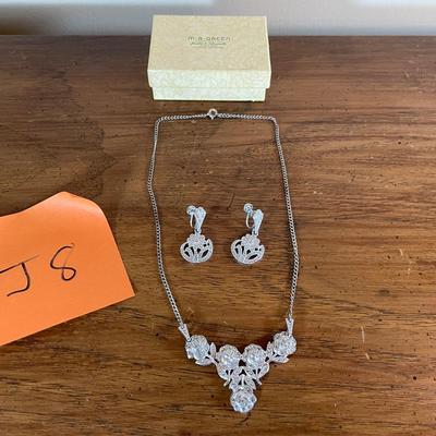 Vintage 1930s Art Deco Sterling Silver Necklace And Screw Back Earrings Set