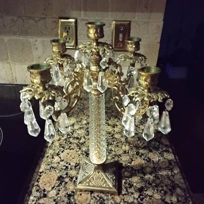 Vintage 5 Light Crystal And Metal Candelabra