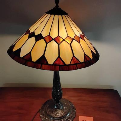 Antique Lamp With Stained Glass Shade