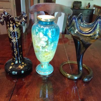 Antique glass and ceramic vases (3)