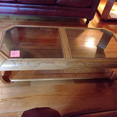 1980s Or 90s Wood And Glass Coffee Table