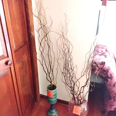 Lot With A 1960s Mid Century Modern Cylinder Vase And A Clear Vase With Twigs