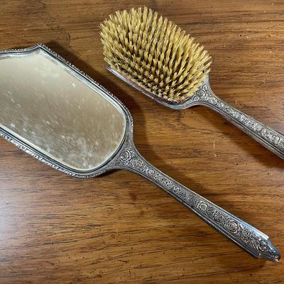 Antique Sterling Silver Hair Brush And Mirror