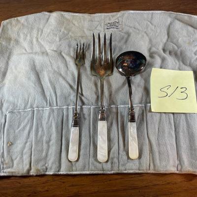 Three Pieces Of Sterling Silver Serving Pieces With Mother Of Pearl Handles 
