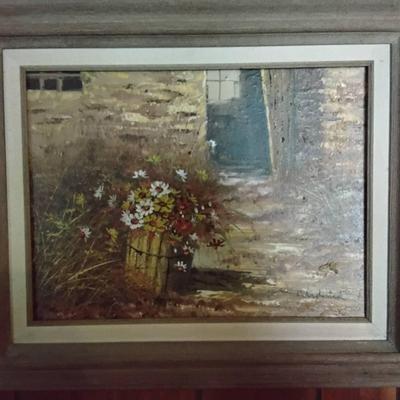 Small Painting With A Bucket Of Flowers