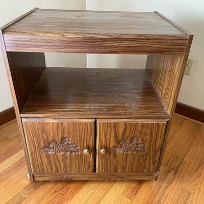 Small Faux Wood Cabinet On Wheels 
